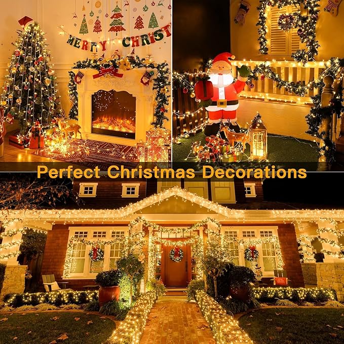 Ollny Christmas Lights Outdoor Waterproof, 1000LED 328FT Super Long String Lights with Remote 3 Timer, Plug in 8 Modes Fairy Light for Outside House Bedroom Xmas Decorations, Warm White-VerdiqueGarden