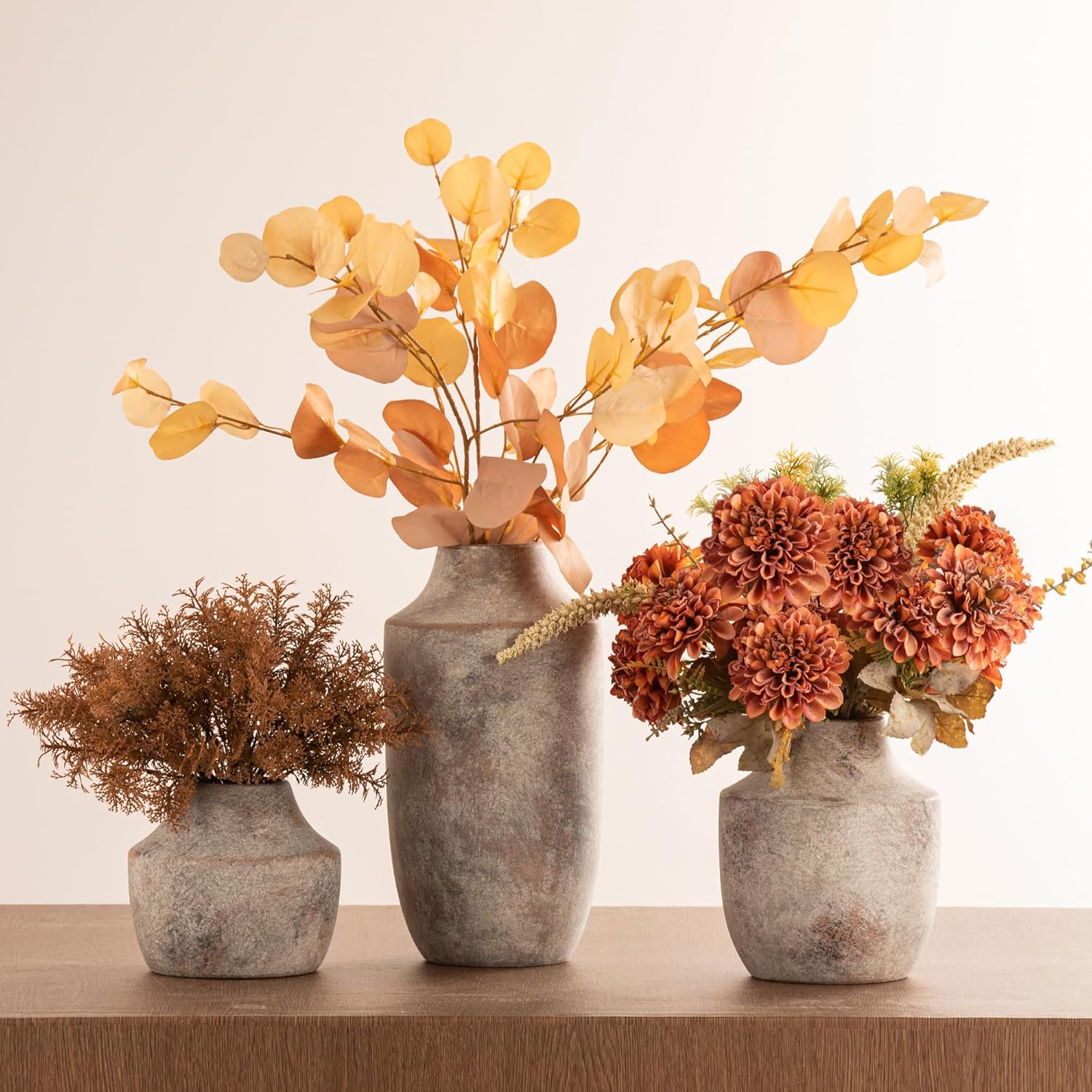 Mitt&Ditt Ceramic Flower Vase, 12.5 inch Tall Off-White Vase, Large Decorative Terracotta Vases, Farmhouse Rustic Pottery Vases for Home Decor, Living Room, Table-VerdiqueGarden