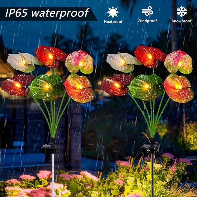 Solar Lights Outdoor,4 Packs Solar Garden Flower Lights with Anthurium Plant Lights,Garden Birthday Gifts for Women,Waterproof Solar Stakes Lights for Outside Yard Patio Lawn Decoration-VerdiqueGarden