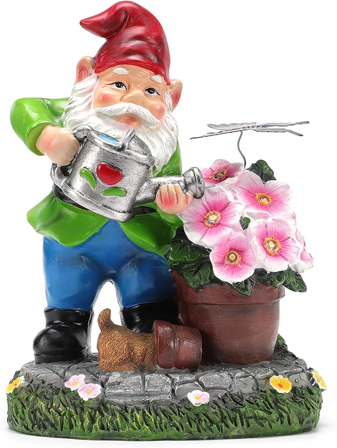 Gnome Figurine Garden Decor, Solar Resin Gnomes Outdoor Statue, Funny Gnome Gift Sculpture Decoration for Home Patio Yard Lawn Porch Ornament-VerdiqueGarden