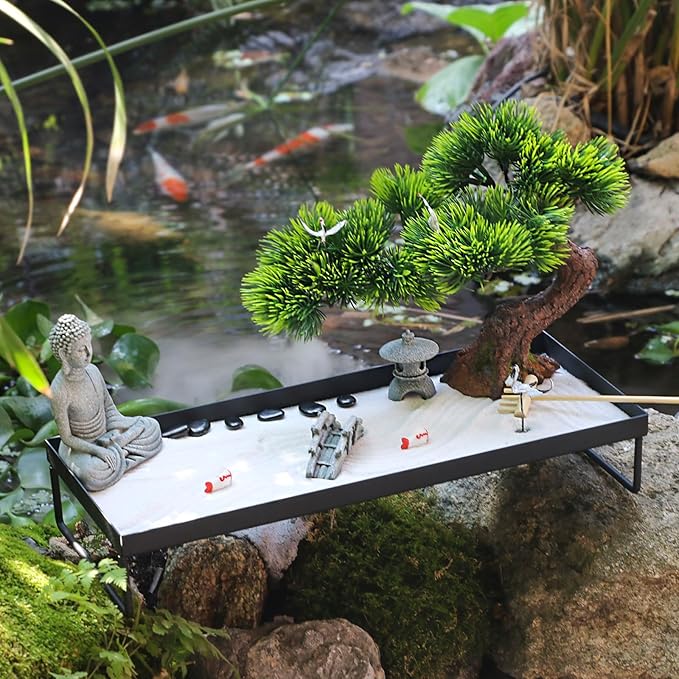 BangBangDa Japanese Meditation-Decoration - Home Office Bonsai Decor for Table Desk - Buddha Rock Sand Tabletop Decor Gifts for Women Man Friends-VerdiqueGarden