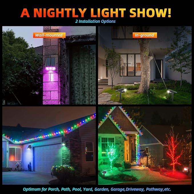 Color Solar Lights Outdoor Waterproof Spotlights with 9 Light Modes, Color Changing Solar Outdoor Lights for Decorate Festivals, Colored Solar Spot Lights Auto On/Off, RGBW Landscape Lights-VerdiqueGarden