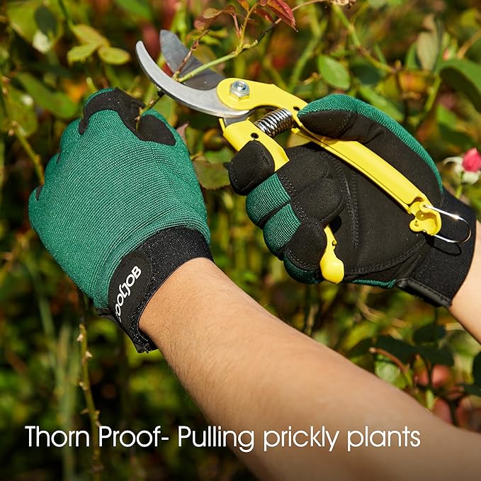 COOLJOB Thorn Proof Garden Gloves with Touchscreen Fingers for Men, Rose Pruning Work Gloves with Palm Cushion for Gardener, Farmer and Landscaper (Green 1 Pair XL)-VerdiqueGarden