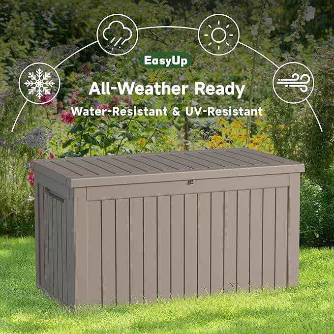 260 Gallon Deck Box Waterproof, UV Resistant Resin Outdoor Storage Box with Hydraulic Rod, Lockable Design and Enhanced Durability for Patio, Garden, and Poolside Use-VerdiqueGarden
