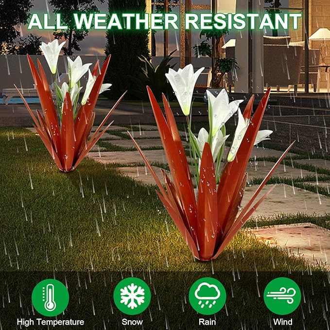 Homight Metal Agave Plant Outdoor Decoration Outdoor Garden Decoration Lily Mexican Yard Art Plant Garden Agave Lily Decorative Garden Gift… (3 Big White Lilies)-VerdiqueGarden