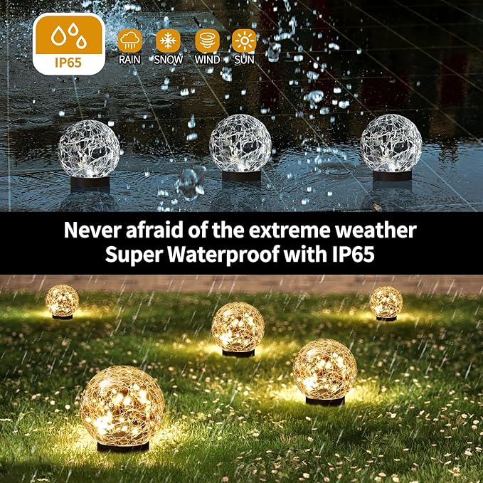 Solar Globe Lights Outdoor Waterproof-Solar Balls Garden-Cracked Glass Ball Solar Lights Outdoor-Solar Orbs Outside-Outdoor Decorations Patio & Yard Lawn Backyard Decor (GUO-XBQ-2-2-2)-VerdiqueGarden