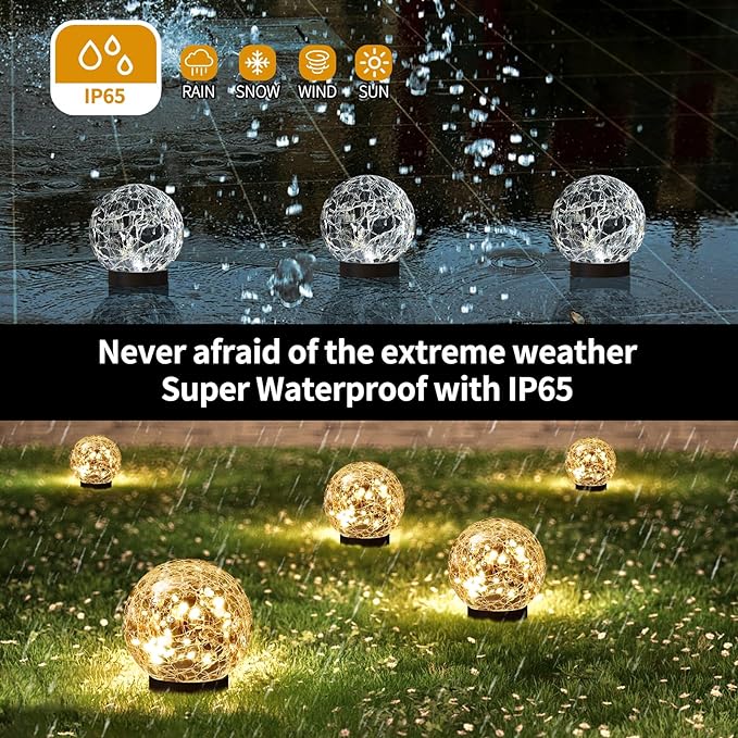 Solar Globe Lights Outdoor Waterproof-Solar Balls for Garden-Cracked Glass Ball Solar Lights Outdoor-Solar Orbs for Outside-Outdoor Decorations for Patio and Yard Lawn Backyard Decor-VerdiqueGarden