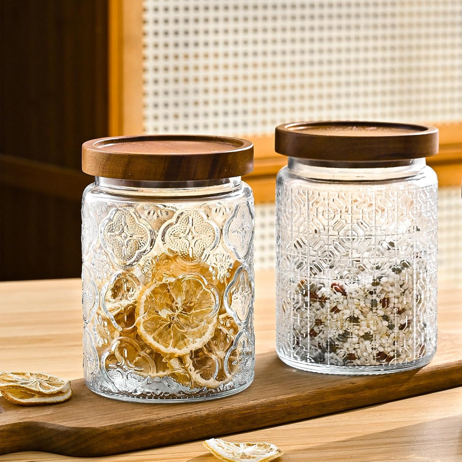24oz Vintage Glass Canister With Lid Small Glass Jars Wide Mouth Mason Jars Airtight Coffee Canisters Kitchen Storage Containers For Sugar Tea Spice Flour Candy Cookie Cereal Cute Decorative-VerdiqueGarden