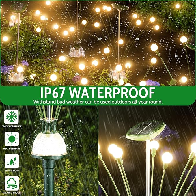 HIGH Power Solar Garden Lights Outdoor, 2 Pack 18 LED Solar Firefly Lights Fairy Swaying by Wind for Outside, IP67 Waterproof, for Patio Garden Yard Walkway Sidewalk, Green-VerdiqueGarden