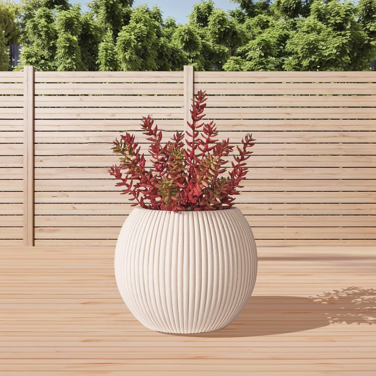16 Inch Handmade Outdoor Planter - Classic Striped Design | Fiberglass & Composite Material | Durable for Commercial & Home Decor-VerdiqueGarden