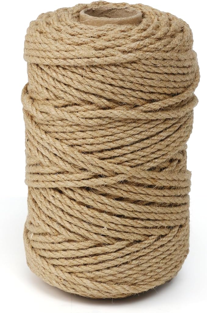 Jute Twine String,328 Feet 5mm Natural Jute Rope,3ply Thin Ribbon Hemp Twine for Gift Wrapping Craft Plant Garden Christmas Handmade Arts Decoration Packing String Home Decor-VerdiqueGarden
