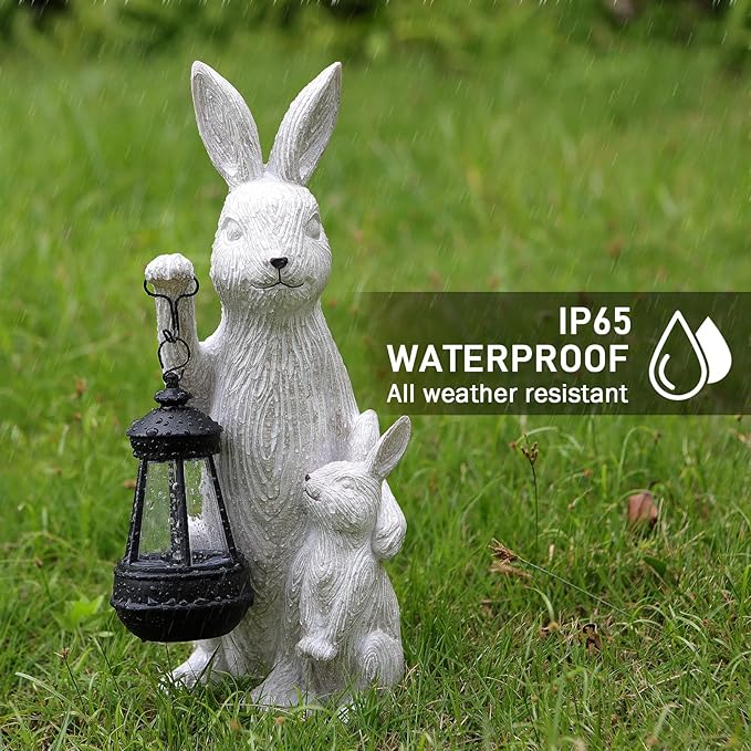 Solar Garden Statues Bunny Decor with LED Lights Home Decorations Outdoor Garden Rabbit Statue for Patio, Balcony, Yard, Lawn Ornament - Unique Housewarming Birthday Gifts for Women-VerdiqueGarden