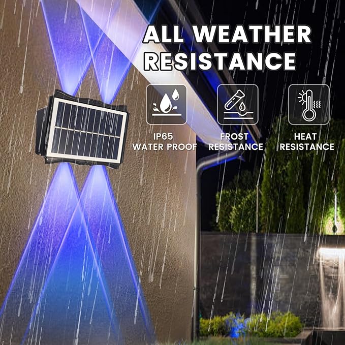 Solar Powered Outdoor LED Lights, Waterproof Wall Sconces, 4 LEDs Fence Lights, Up & Down Lighting for Backyard, Deck, Patio, Porch, Balcony, Garden (4 Pack)-VerdiqueGarden