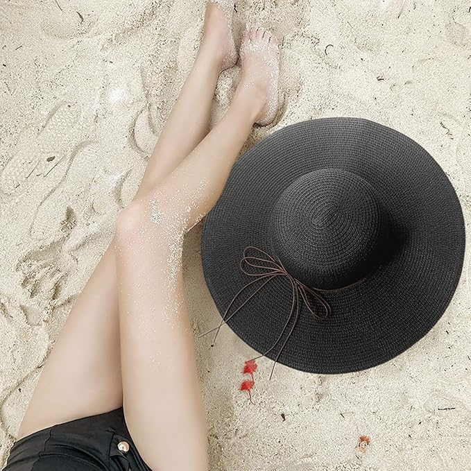 Floppy Big Beach Straw Hats for Women Foldable Summer Wide Brim Packable Sun Hat Womens Travel Straw Fedora Hat-VerdiqueGarden