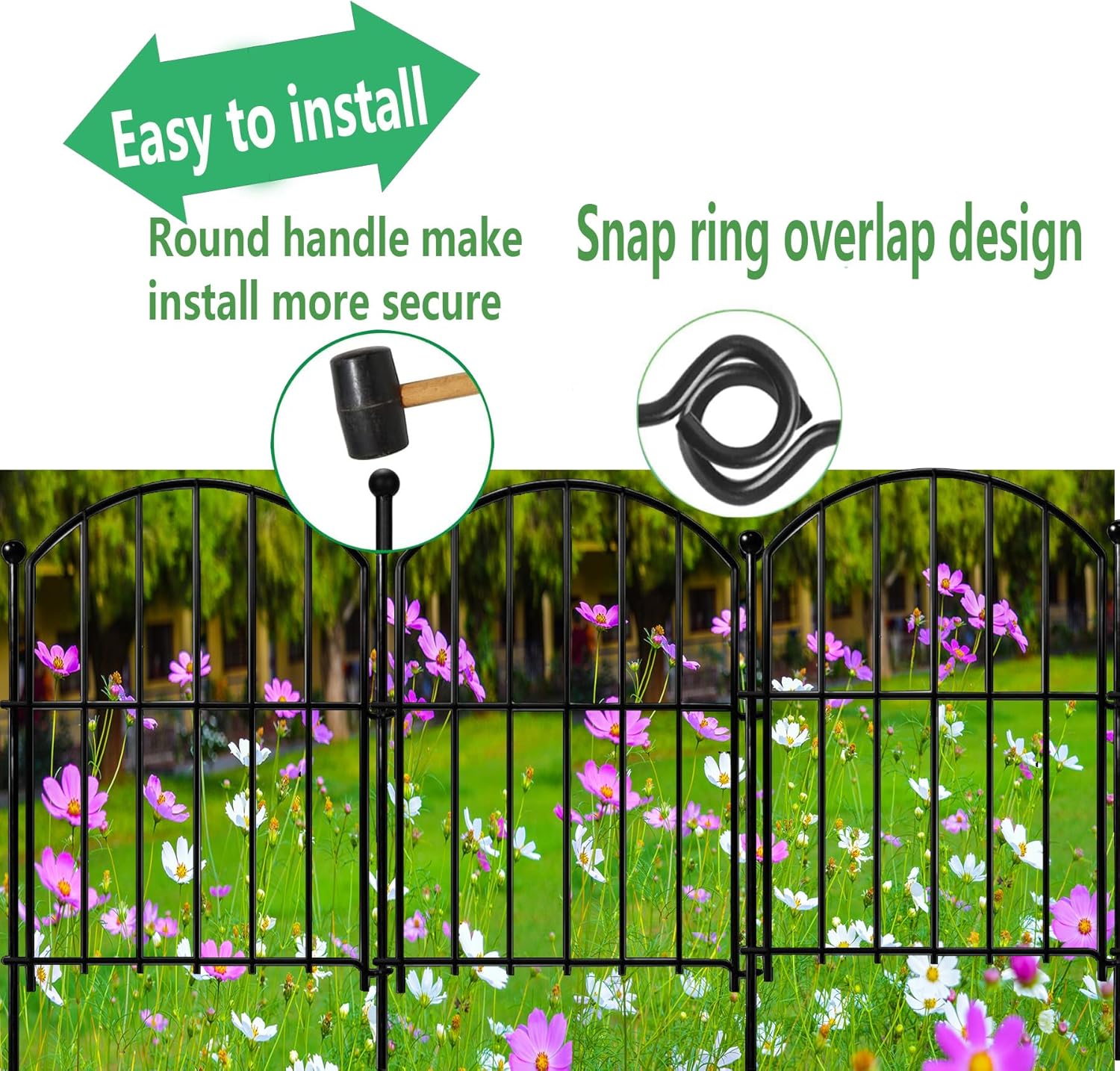 Decorative Garden Fence 21in x10.8ft, 10 Pack Rustproof Metal No Dig Fence Animal Barrier for Dog, Arched Flower Bed Edging Ornamental Wire Border Panel Fencing (Arch)-VerdiqueGarden
