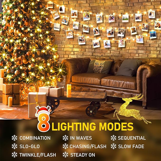 KNONEW Christmas String Lights Indoor Plug in,60FT 180LED Outdoor Waterproof Fairy Lights,8 Lighting Modes,Timer Memory Function for Bedroom Patio Balcony Party (Warm White)-VerdiqueGarden