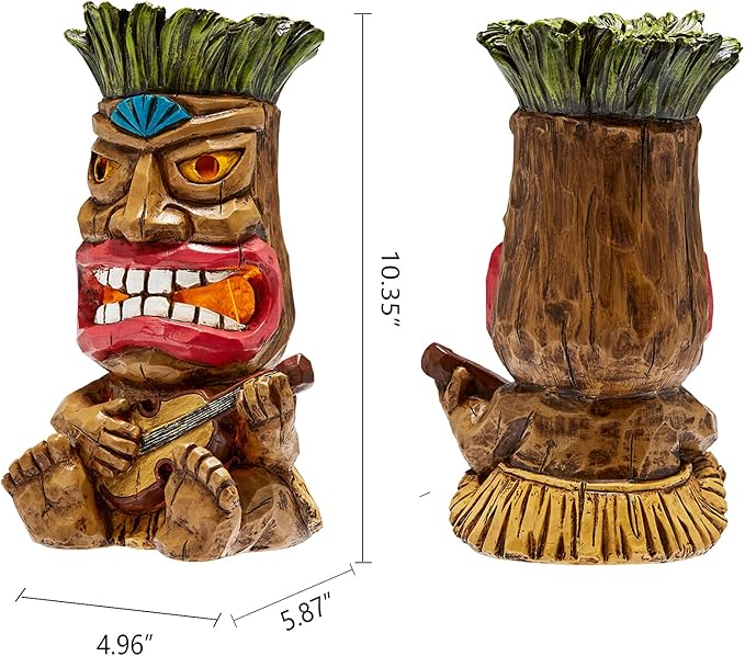 Solar Tiki Statue Outdoor Decor-Garden Guitar Tiki Statues-Tiki Bar Decorations for Outdoor Patio Yard Lawn Balcony Bar Party,Waterproof Garden Sculpture 10.35 Inch Tall-VerdiqueGarden