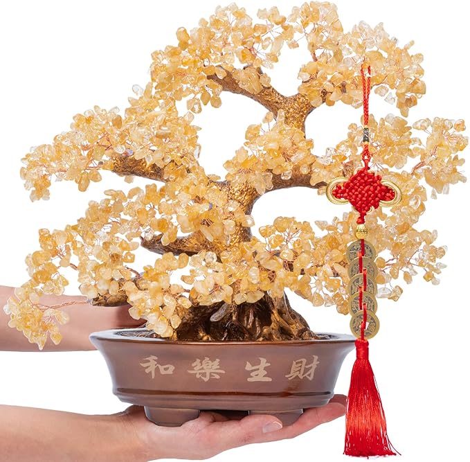 Natural Large Citrine Tree,14"Feng Shui Money Tree(1251 Gemstone Count)Citrine Crystal Tree for Abundance Prosperity Success Fortune Decoration Tree Bonsai for Home & Office Good Luck Wealth-VerdiqueGarden