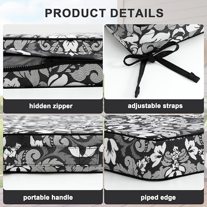 Favoyard Outdoor Chair Cushion 24 x 24 x 4 In Waterproof Pattern Fade Resistant Cushions for Patio Furniture with Removable Cover Attach Straps 28D Foam Insert Cushions Pads for Seat Sofa Couch 2 Pack-VerdiqueGarden
