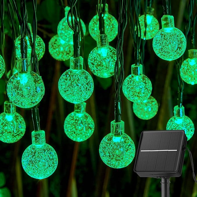 Brightown Solar String Lights Outdoor 60 Led 35.6 Feet Crystal Globe Lights with 8 Lighting Modes, Waterproof Solar Powered Patio Lights for Garden Yard Porch Wedding Party Decor (Green)-VerdiqueGarden