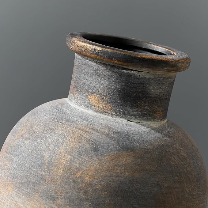 SIDUCAL Ceramic Rustic Farmhouse Vase | 6 Inch Pottery Decorative Flower | Boho | Terracotta Vase for Home Decor Table, Living Room, Bathroom Decoration, Shelf Decor, Mantel, Bronze-VerdiqueGarden