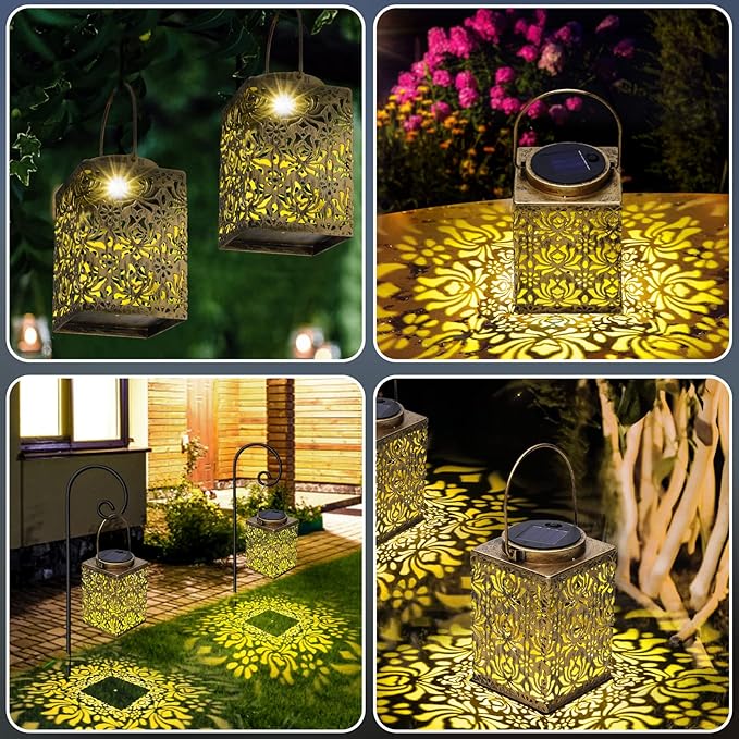 2 Pack Solar Lanterns Outdoor Waterproof - Metal Solar Garden Lights for Patio Porch Yard Garden Decor, Christmas Birthday Gifts for Women (Bronze)-VerdiqueGarden