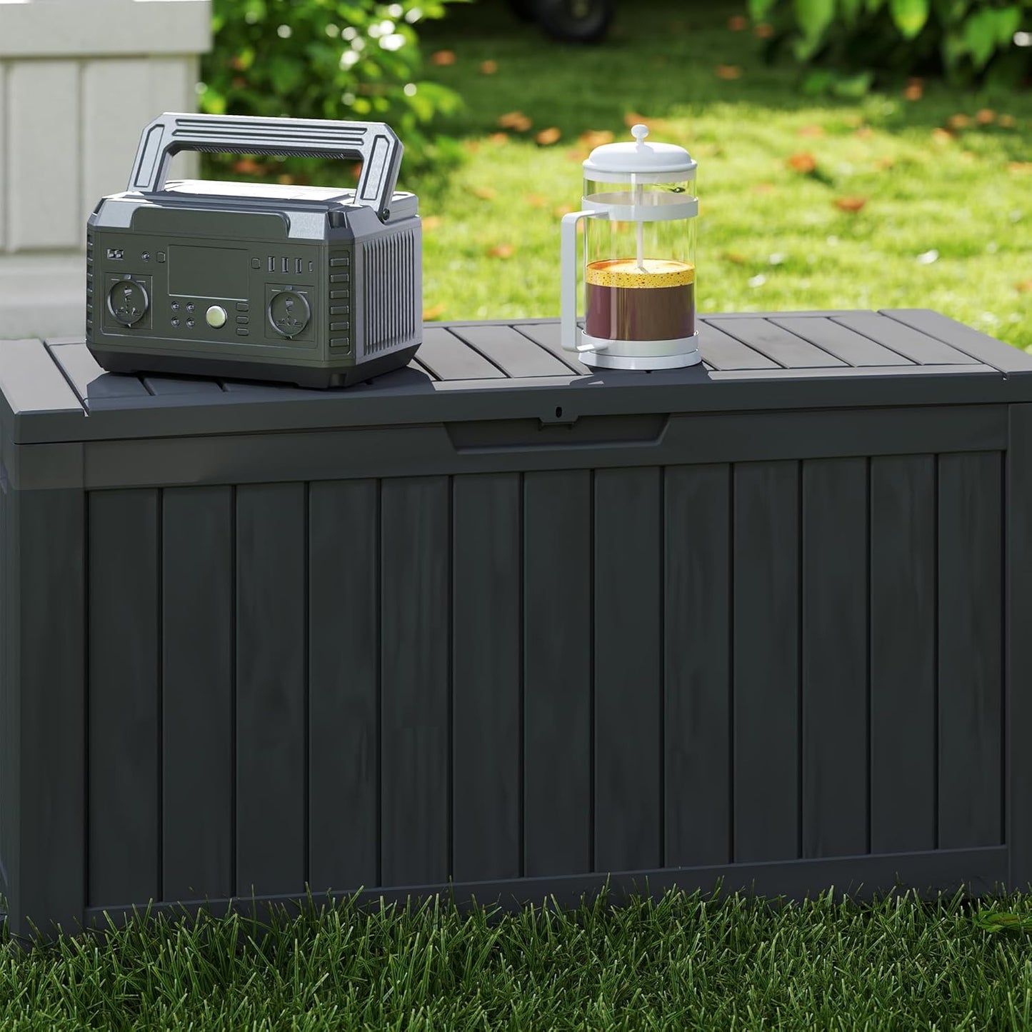 80GAL Black Resin Deck Box - Large Waterproof Storage for Patio Furniture, Pool Floats & Garden Supplies - Lockable, UV-Resistant for Backyards, Pool Decks-VerdiqueGarden