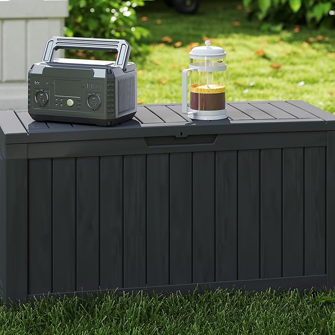 90 Gallon Lockable Resin Deck Box with Wheels, Waterproof & UV-Resistant Outdoor Storage Box for Outdoor Cushion Storage, Garden Tools & Pool Accessories Storage, Black-VerdiqueGarden