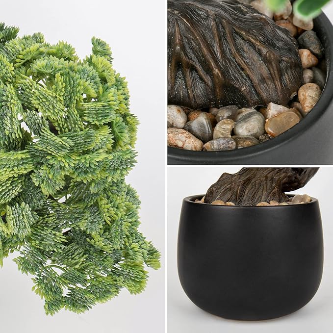 Artificial Bonsai Tree Juniper Faux Plants Indoor Fake Plants Decor with Black Ceramic Pots for Home Table Office Desk Bathroom Shelf Bedroom Living Room Farmhouse Decorations-VerdiqueGarden