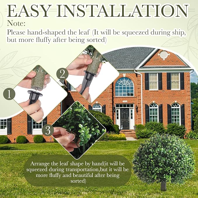 Yunlly 6 Pack 18" Artificial Boxwood Ball Bush Topiary Trees Fake Outdoor Plants, Realistic UV Resistance Faux Shrubs with Spike Greenery Topiary for Front Porch Garden Yard Patio Indoor (Green)-VerdiqueGarden