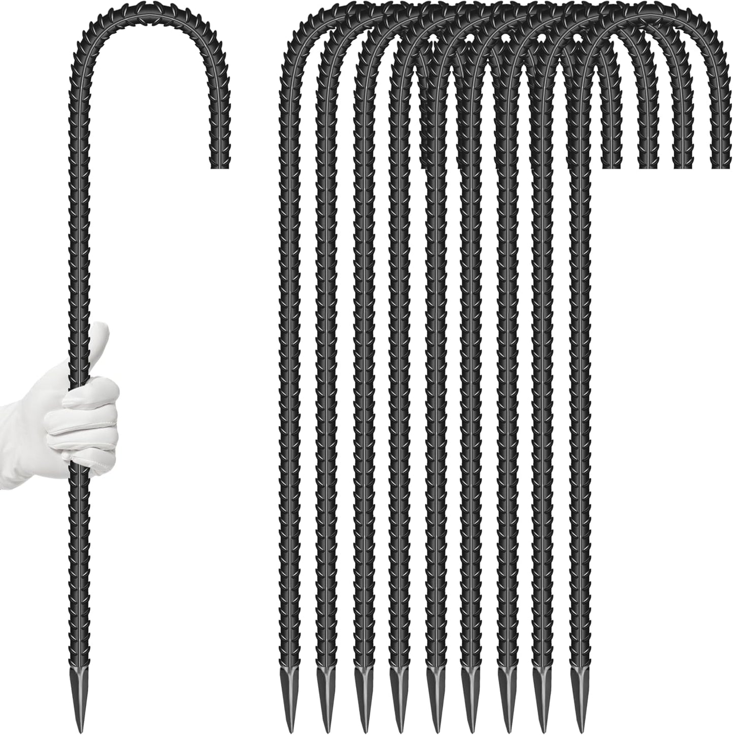 10 Pieces 16-Inch Garden Ground Stakes Galvanized Steel J Shape Hook Rebar Stake - Heavy DutyAnchors for Tents, Position Kits,Fences, and Trampolines-VerdiqueGarden