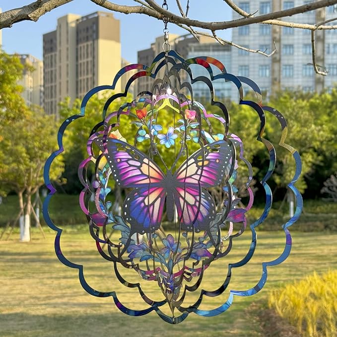 Wind Spinners 2 Pack Metal Butterfly - Butterfly Gifts for Women Mom Grandma Wife, Hanging Wind Spinner for Outdoor & Indoor Decorations, 12 inch 3D Wind Spinner for Ornament Gifts-VerdiqueGarden