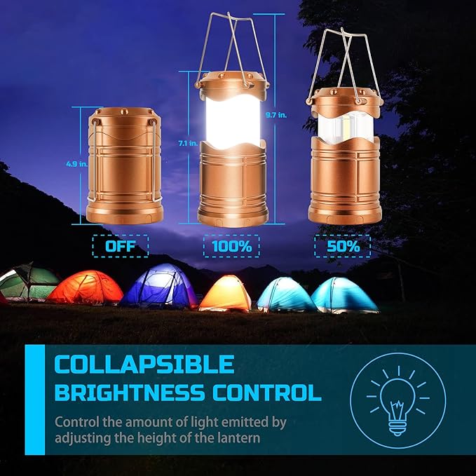 Lichamp LED Camping Lantern, 4 Pack Battery Powered Flashlight for Power Outages, Portable Collapsible Hanging Light Essential for Home, Outdoor, Emergency Lamp Survival Kit Gear for Hurricane, Gold-VerdiqueGarden