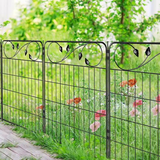 No Dig Decorative Garden Fencing 30in(H) X16ft(L) 8 Panels+9 Stakes Temporary Fence Metal Edging Patio Garden Fence Border for Flower Bed, Animal Barrier for Outdoor-VerdiqueGarden
