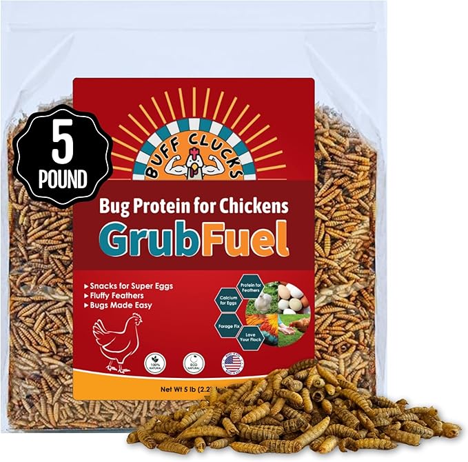 Grub Fuel Black Soldier Fly Larvae for Chickens - Nutrient Packed BSFL, Sustainably Sourced Snack for Poultry, Rich in Protein, Calcium, Fiber, Essential Fatty Acids, USA Grown (5LB)-VerdiqueGarden
