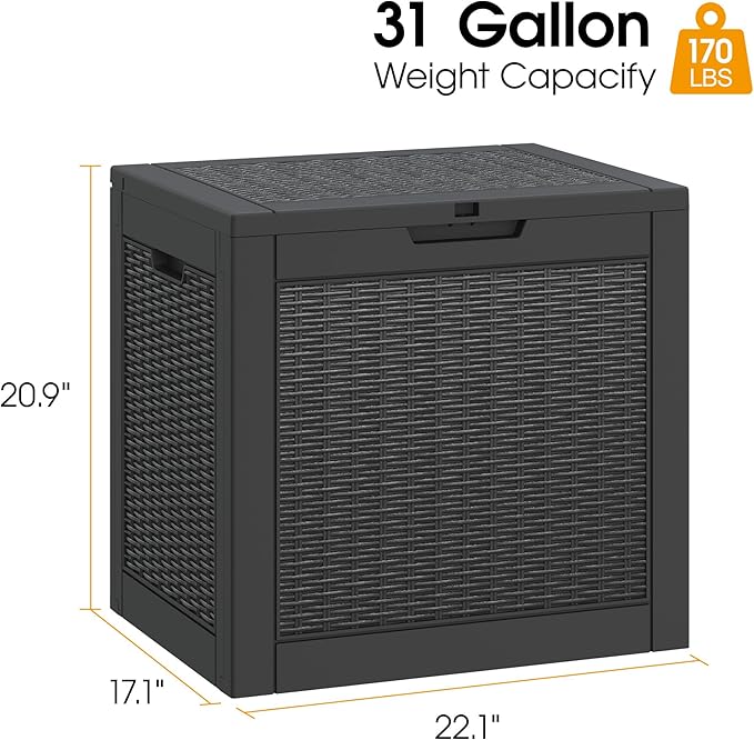 NUNU LAB 31 Gallon Outdoor Storage Box Waterproof,Indoor Outside Deck Box,Backyard Storage Bin For Package Delivery,Garden Tools,Patio Cushions,Pool Accessories,Storage Bench Lockable Lid-VerdiqueGarden