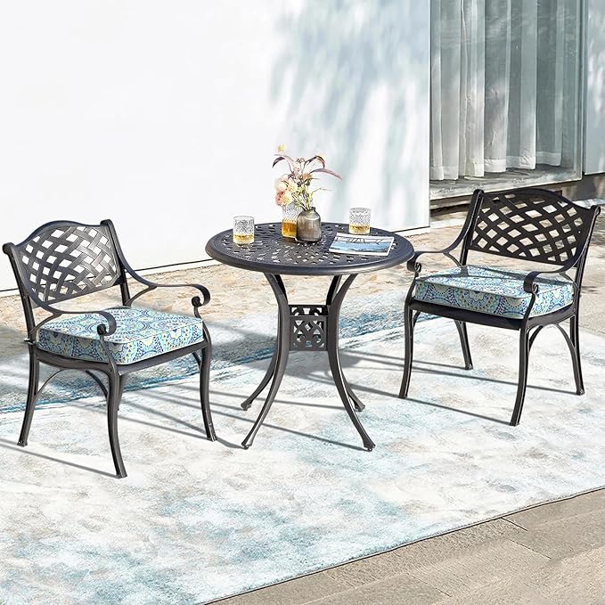 LVTXIII Patio Chair Cushions 22"x22"x3", Water-Repellent Outdoor Seat Cushions for Patio Furniture, Square Chair Pads with Ties for Home Garden Decoration, Set of 2, Delancey Lagoon-VerdiqueGarden