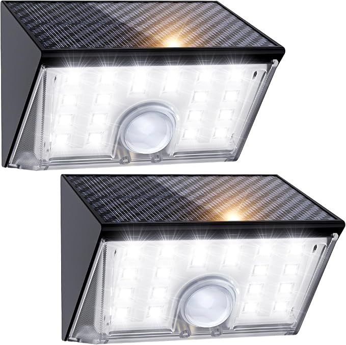 JSOT 22LED Solar Motion Sensor Lights Outdoor, Solar Lights Outdoor Waterproof IP65, Bright Wall Security Lighting for Outside Yard Front Door Fence - Cool White-VerdiqueGarden