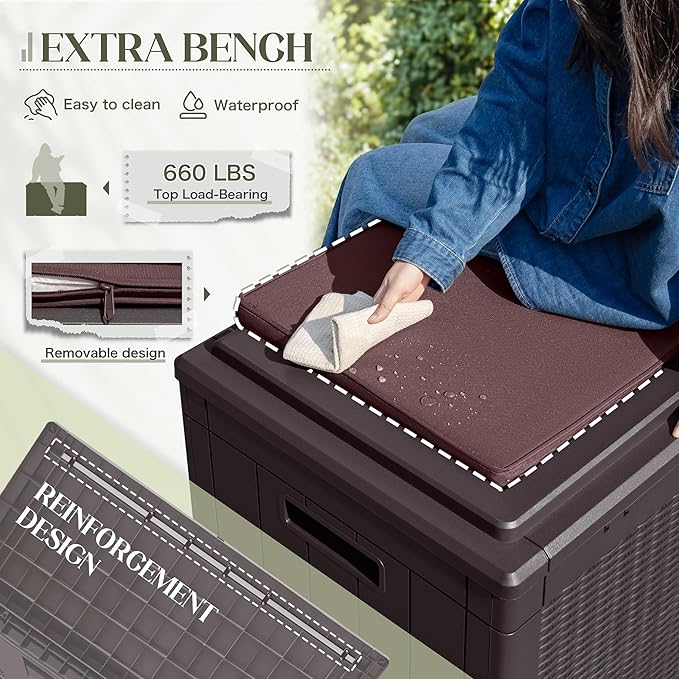 Greesum 100 Gallon Resin Deck Box Large Outdoor Storage with Cushions for Patio Furniture, Garden Tools, Pool Supplies, Weatherproof and UV Resistant, Lockable, Dark Brown-VerdiqueGarden