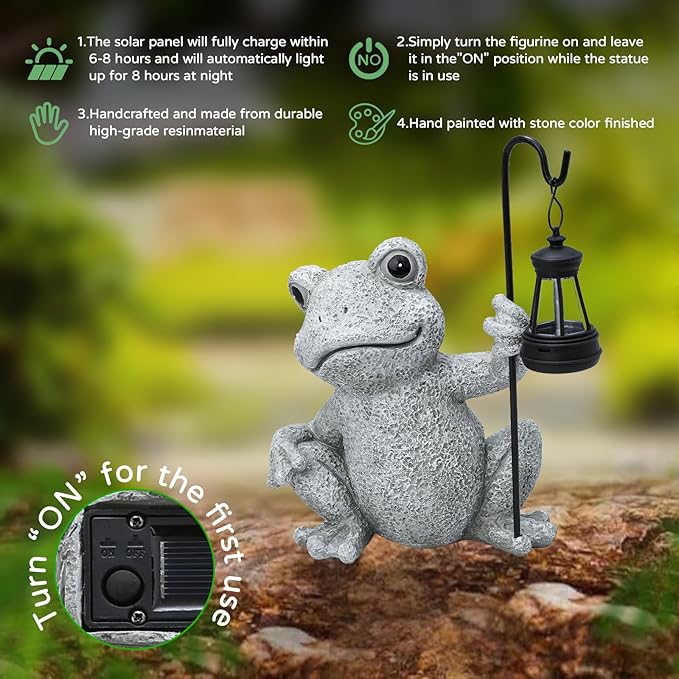 Solar Garden Outdoor Statues Frog with Solar Lantern, Lawn Decor Frog Figurine for Patio Balcony Yard, Yard Unique Christmas Birthdays Gift for Mom Grandma-VerdiqueGarden
