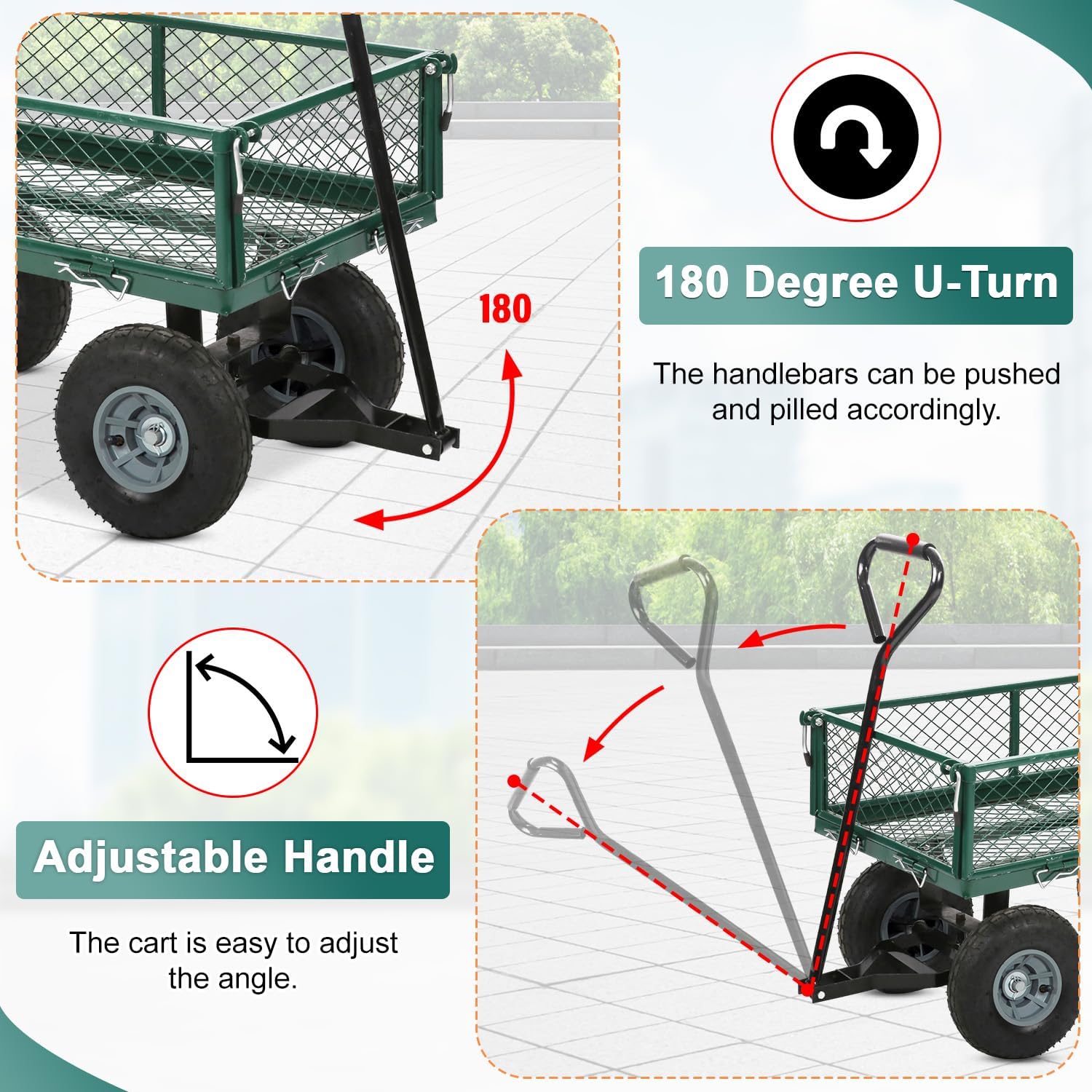 BestMassage Heavy Duty 500 Lbs Capacity Mesh Steel Garden Cart Folding Utility Wagon with Removable Sides for Beach Lawn Yard Landscape (Green)-VerdiqueGarden