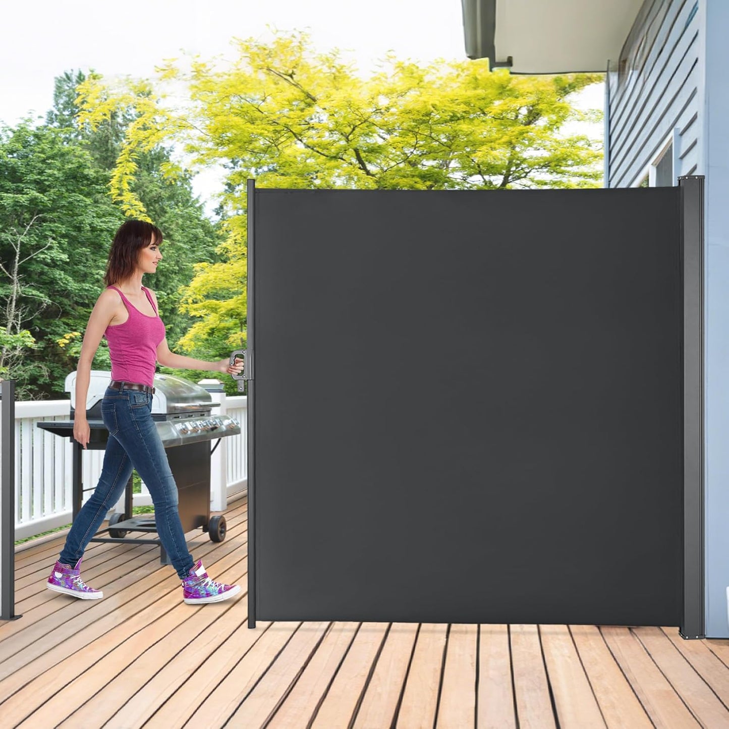 Macrout Retractable Side Awning for Patio & Balcony – Waterproof UV-Resistant Outdoor Privacy Screen, Folding Wind Block for Deck, Porch, Garden (Dark Grey, 118" x 71")-VerdiqueGarden