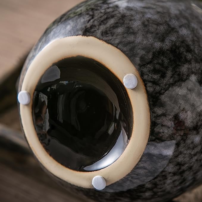 Ceramic Modern Farmhouse Vase with 2 Handles, Black Ceramic Vases for Home Decor, Rustic Pottery Vase, Decorative Terracotta Flower Vase, Boho Clay Vase for Table Living Room Shelf Mantel Decor-VerdiqueGarden