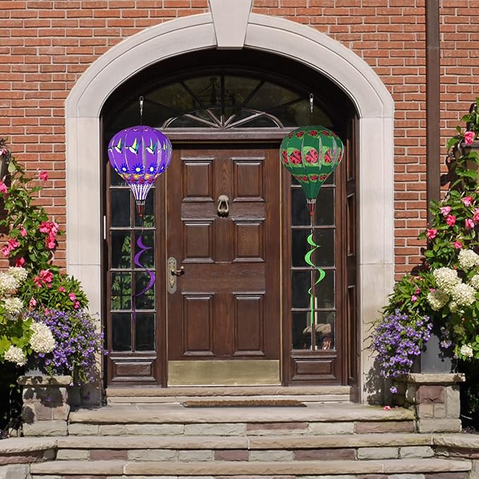 2 PCS Gaint Hot Air Balloon Wind Spinners 59 inch Garden Wind Spinner Large Hummingbird Ladybug Spinners Hanging Wind Socks Twisted Whirlygig Windmill for Yard Garden Lawn Outdoor Decorations-VerdiqueGarden