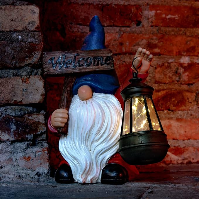 Garden Gnome Outdoor Decoration Solar Gnomes Statue with Lantern LED Lights,Terrace Courtyard Lawn Patio Porch Decoration Christmas Housewarming Gift for Woman Mom, Gnome Blue-VerdiqueGarden