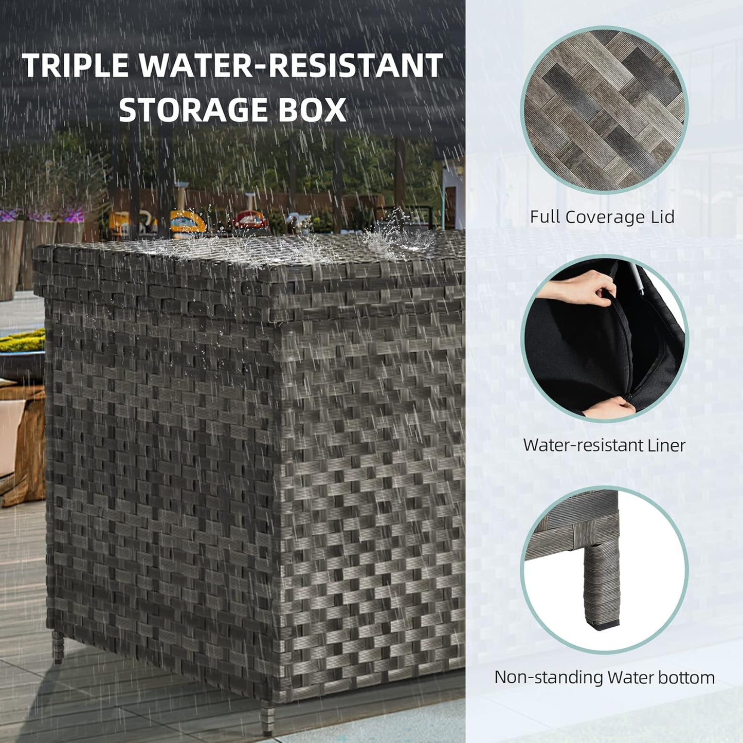 YITAHOME 230 Gallon Deck Box, XXL Wicker Outdoor Storage Box, All-Weather Storage Organizer for Patio Furniture, Outdoor Cushions, Pool Storage and Garden Tools (Grey)-VerdiqueGarden
