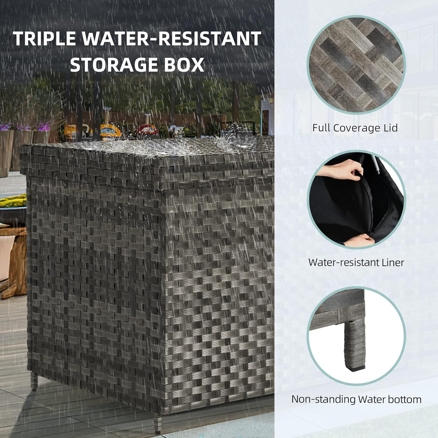 YITAHOME 230 Gallon Deck Box, XXL Wicker Outdoor Storage Box, All-Weather Storage Organizer for Patio Furniture, Outdoor Cushions, Pool Storage and Garden Tools (Grey)-VerdiqueGarden