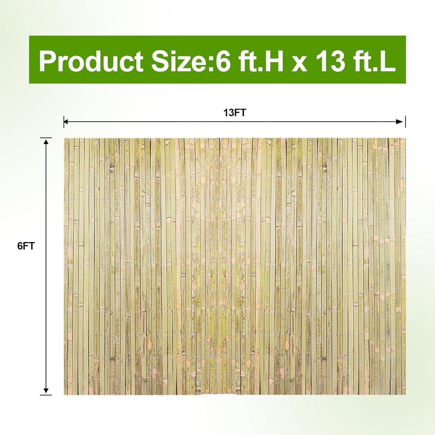 Bamboo Slat Fencing 6ft H x 13ft L, Handwoven Natural Bamboo Screen, Indoor or Outdoor Privacy Fence for Patio, Balcony, Border Pool-VerdiqueGarden