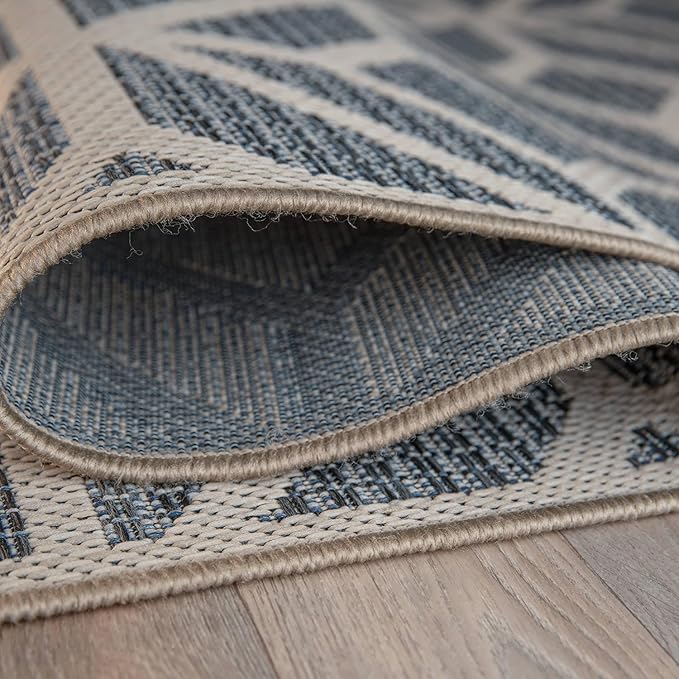 Rugshop Contemporary Geometric Design for Patio Rugs,Deck Rugs,Balcony Rugs Indoor/Outdoor Area Rug 5' x 7' Blue-VerdiqueGarden