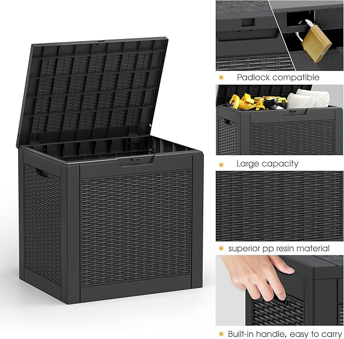 NUNU LAB 31 Gallon Outdoor Storage Box Waterproof,Indoor Outside Deck Box,Backyard Storage Bin For Package Delivery,Garden Tools,Patio Cushions,Pool Accessories,Storage Bench Lockable Lid-VerdiqueGarden